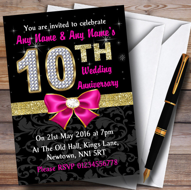 Pink Black Gold Diamond Wedding Anniversary Party Customised Invitations