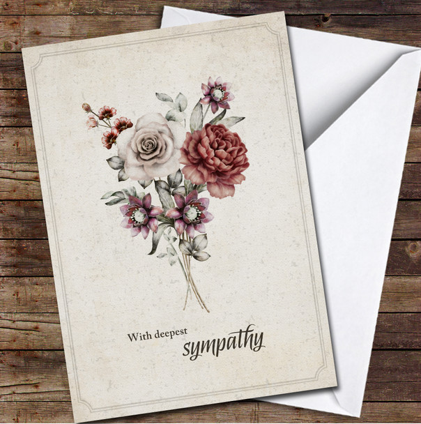 Red Purple Vintage Retro Flowers With Deepest Sympathy Loss Personalised Card