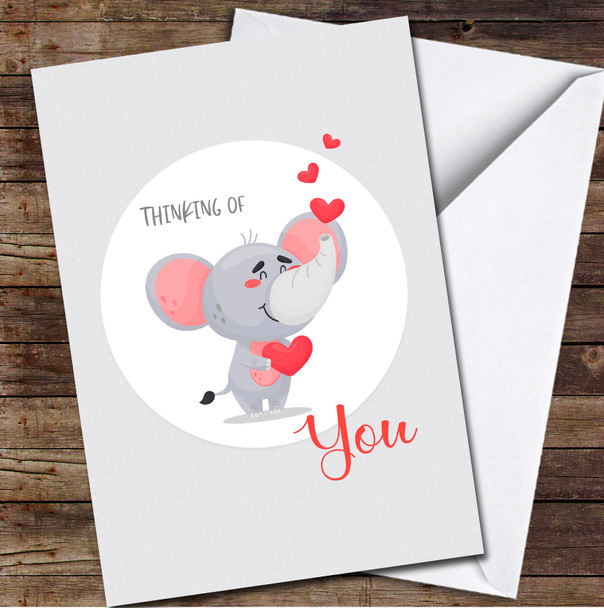 Cute Elephant Blowing Hearts Thinking Of You Sympathy Personalised Card