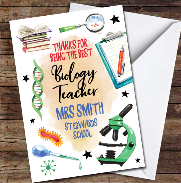 Thanks for Being The Best Biology Teacher Science Illustration Personalised Card