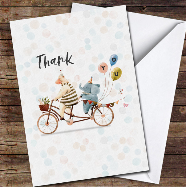Sheep & Elephant On Bike With Balloons Thank You Any Occasion Personalised Card