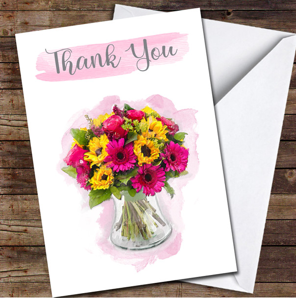 Thank You Flowers Bright Painted Floral Female Pink Sunflower Personalised Card