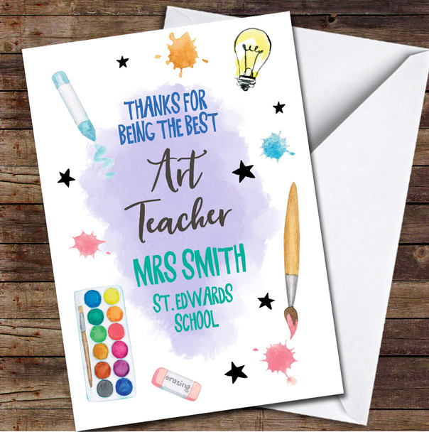 Thanks For Being The Best Art Teacher Science Illustrations Personalised Card
