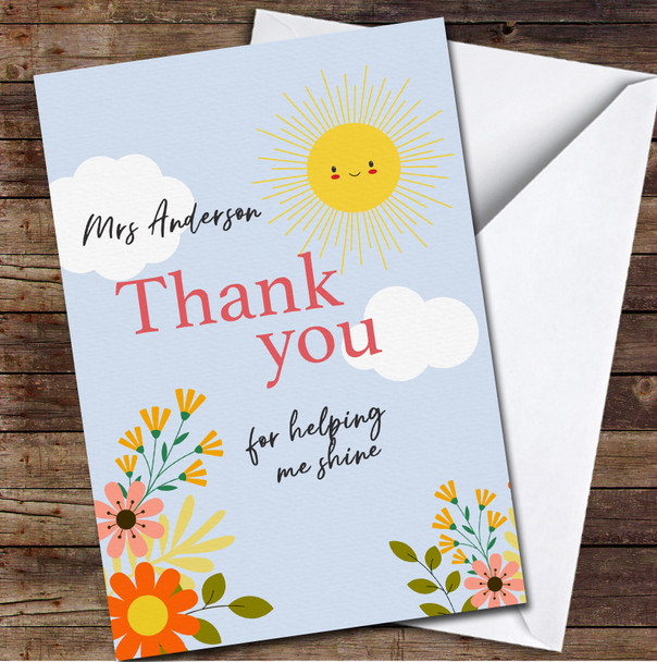 Sun Smile Bright Flowers Teacher Thank You School Leavers Personalised Card