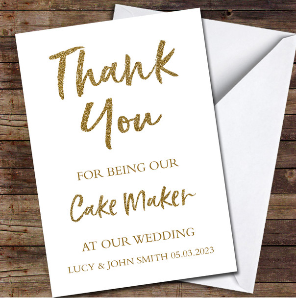 Thank You For Being Our Cake Maker Wedding Gold Glitter Personalised Card