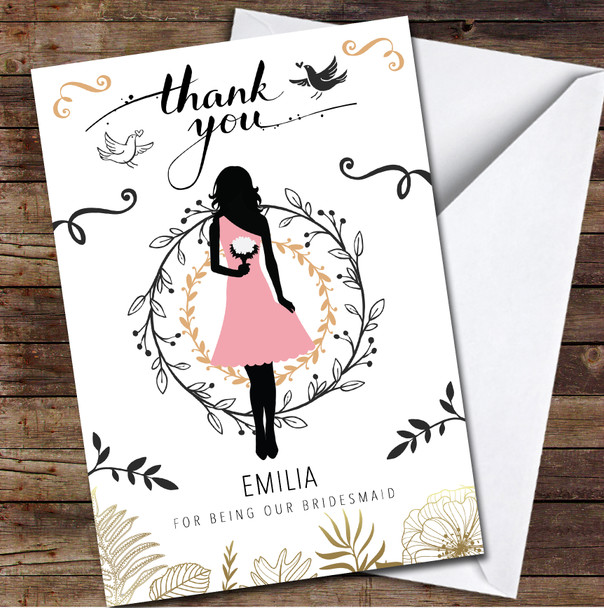 Thank You For Being Our Bridesmaid Gold Black Vintage Personalised Card