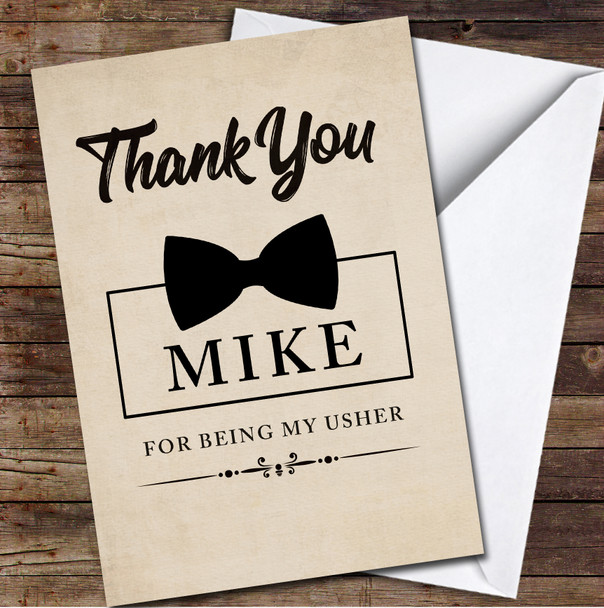 Bow Tie Thank You For Being My Usher Wedding Day Personalised Card