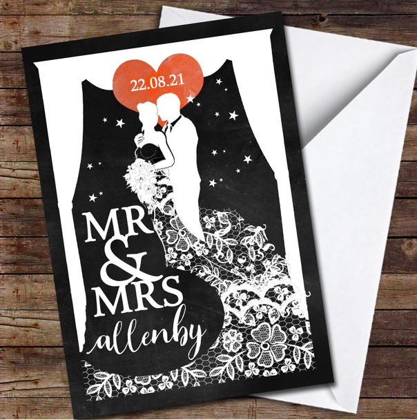 Theatrical Wedding Day Name & Date Gatsby Chalk Effect Mr Mrs Personalised Card