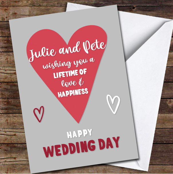 Wedding Day Heart Married Typographic Marriage Names Personalised Card