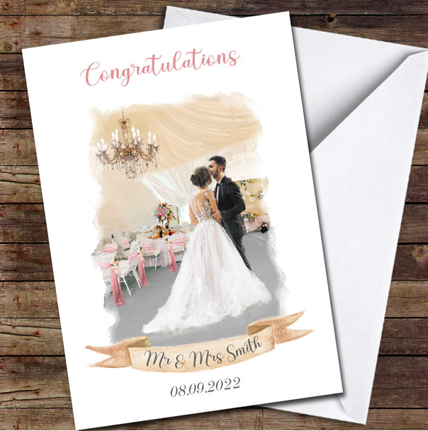 Wedding Day Congratulatuions Painted Couple Wedding Personalised Card