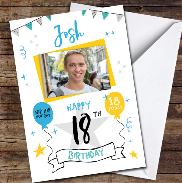 18th Birthday Boy Party Bright Photo Personalised Birthday Card