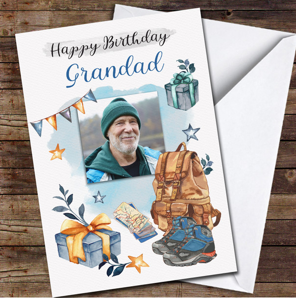 Grandad Walking Outdoors Ramblers Painted Photo Personalised Birthday Card