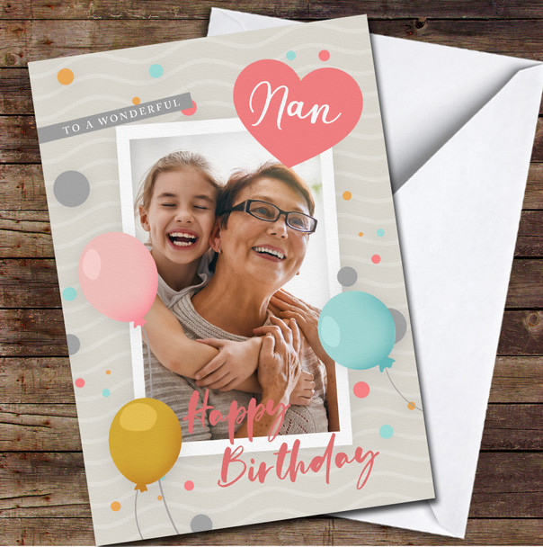 Birthday Balloons Photo Frame Wonderful Nan Personalised Birthday Card