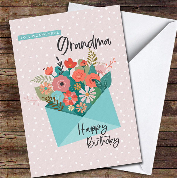 Envelope Flower Bouquet Pink Wonderful Grandma Happy Personalised Birthday Card