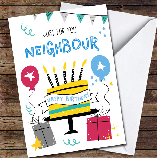 Neighbour Yellow Cake Male Bright Fun Celebration Personalised Birthday Card