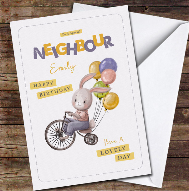 Neighbour Cute Party Rabbit On The Bicycle With Balloons Card Birthday Card