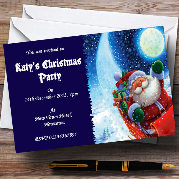 Blue Santa Customised Christmas Party Invitations