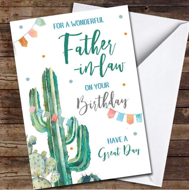 Father-in-law Cactus Cacti Green Desert Bunting Personalised Birthday Card