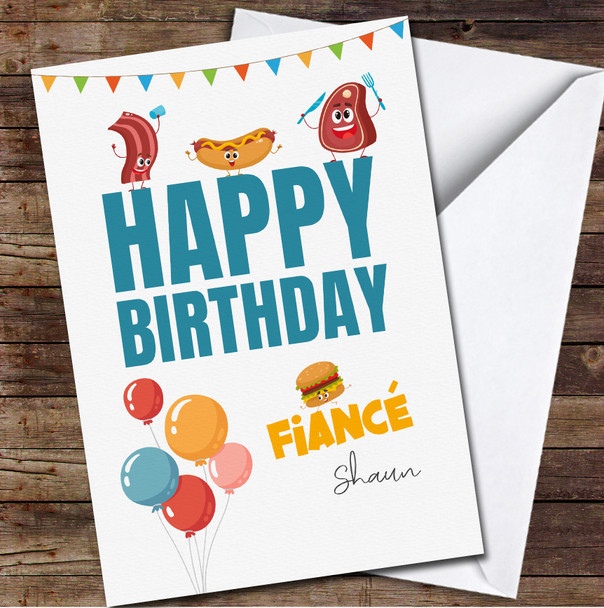 Fiancé Birthday Funny Fast Food Characters Card Personalised Birthday Card