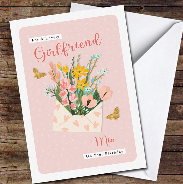 Girlfriend Envelope With Flowers And Gold Butterflies Card Birthday Card