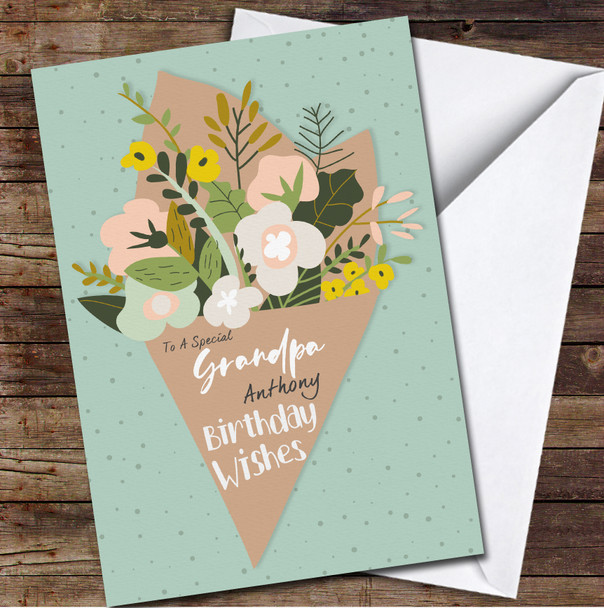 Grandpa Birthday Bouquet Of Flowers Card Personalised Birthday Card