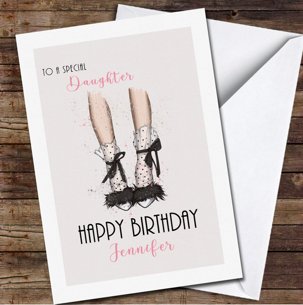 Special Daughter Birthday Stylish Shoes & Lace Socks Personalised Birthday Card