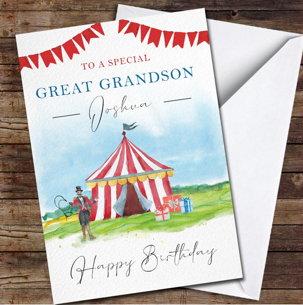 Special Great Grandson Birthday Circus Painted Gifts Personalised Birthday Card