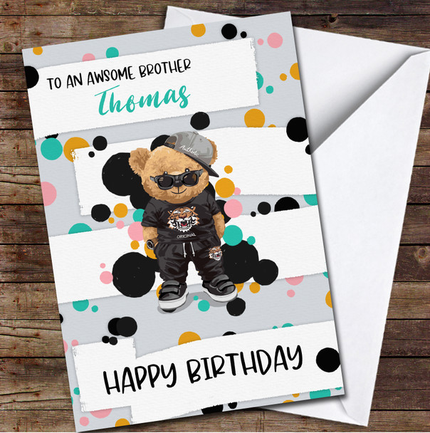 Cool Bear Awesome Brother Happy Birthday Personalised Birthday Card