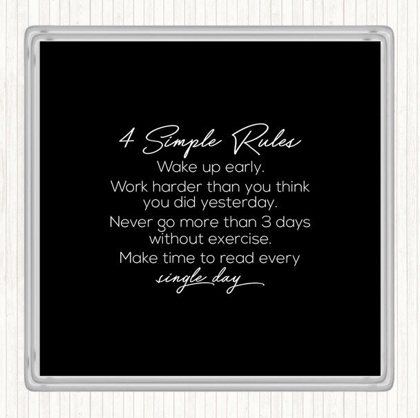 Black White 4 Simple Rules Quote Coaster