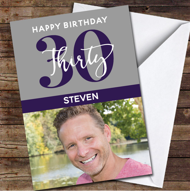 30th Thirty Photo Purple Any Age Personalised Birthday Card