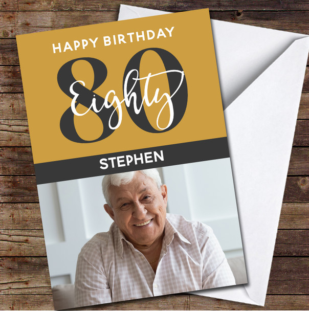 80th Eighty Photo Orange Grey Any Age Personalised Birthday Card