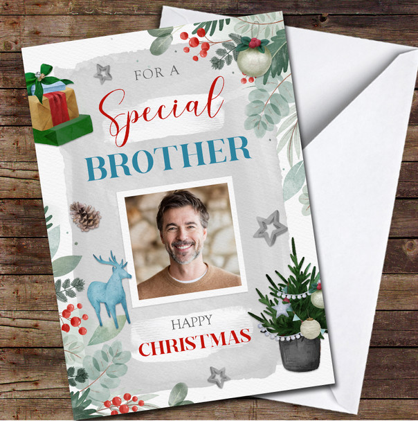 Brother Photo Gift Tree Any Text Personalised Christmas Card Brother Photo Gift Tree Any Text Personalised Christmas Card