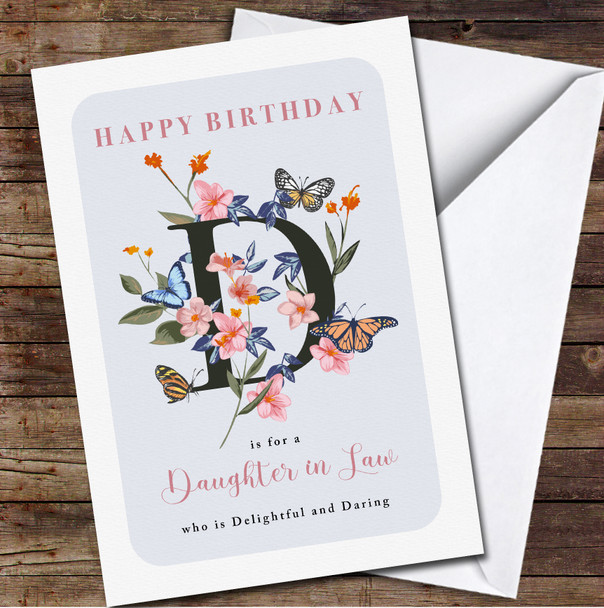 Daughter In Law Light Purple Background Floral D Butterflies Birthday Card