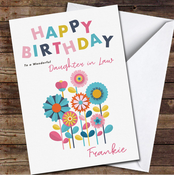 Daughter In Law Paper Style Flowers Any Text Personalised Birthday Card
