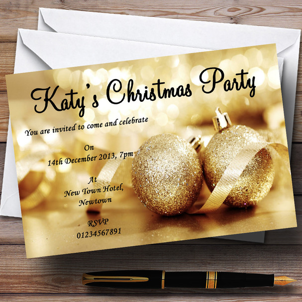 Beautiful Gold Customised Christmas Party Invitations