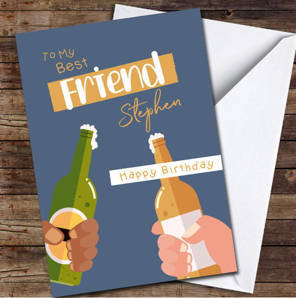 Friend Two Hands Hold Beer Bottles Any Text Personalised Birthday Card