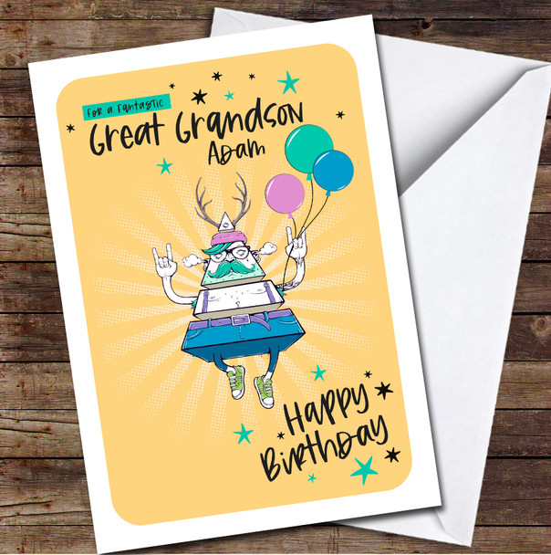Great Grandson Triangle Hipster With Balloons Any Text Birthday Card