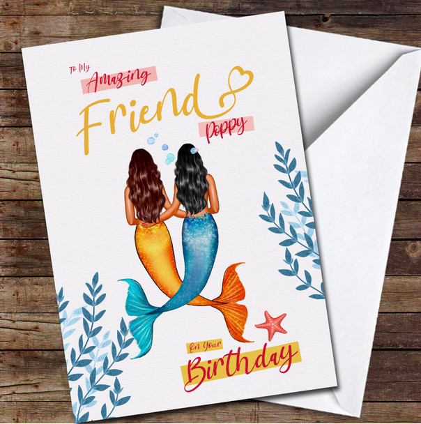 Friend Mermaid Best Friends Any Text Personalised Birthday Card