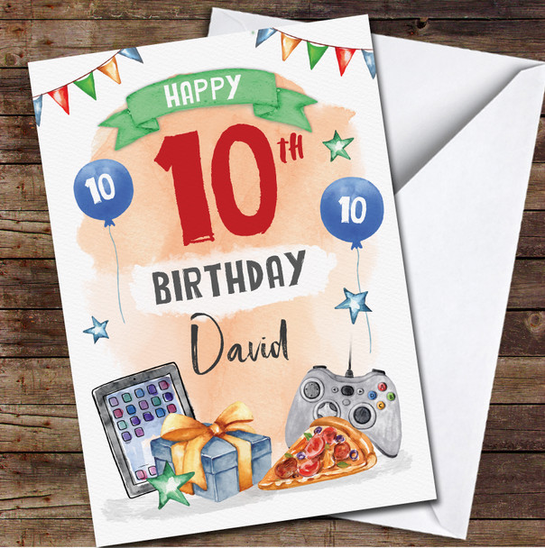 10th Boy Gaming Xbox Pizza Online Tech Gift Any Age Personalised Birthday Card