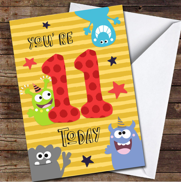11th You're 11 Today Boy Monster 11th Any Age Personalised Birthday Card