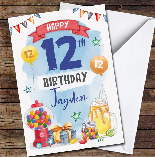 12th Boy Sweets Party Food Milkshake Gift Any Age Personalised Birthday Card