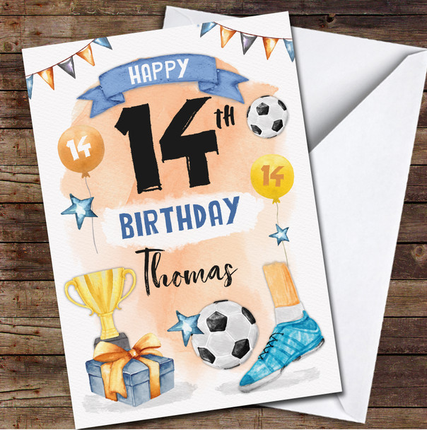 14th Boy Football Trophy Sport Gift Party Any Age Personalised Birthday Card