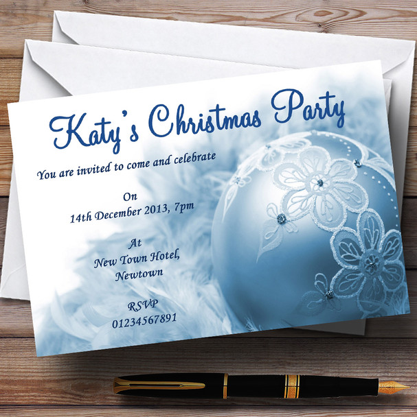 Classy Baby Blue Customised Christmas Party Invitations