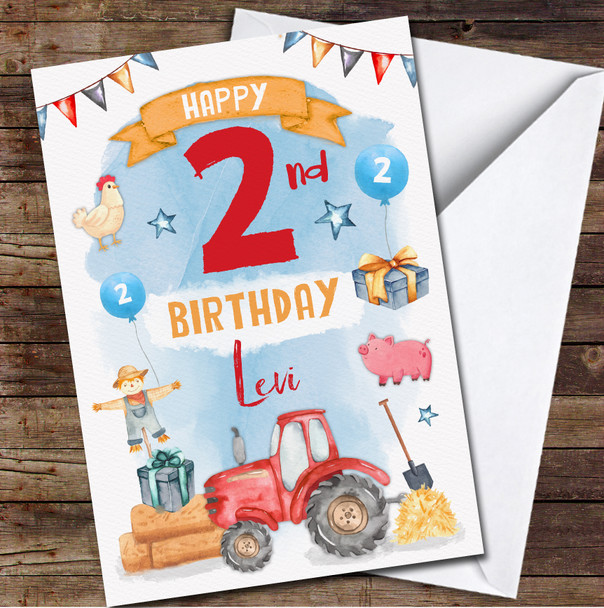 2nd Boy Male Animal Farm Gift Any Age Personalised Birthday Card