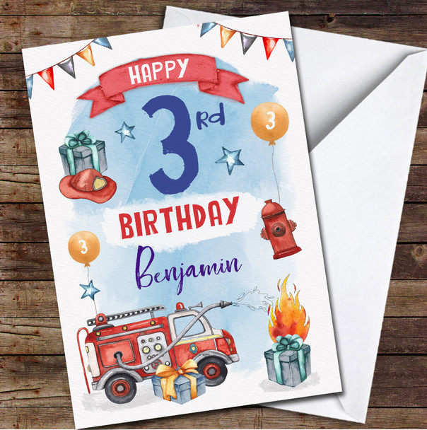 3rd Boy Male Fire Engine Truck Gift Any Age Personalised Birthday Card