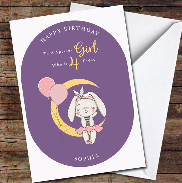 4th Girl Dreaming Bunny Girl Sitting On The Moon Any Age Birthday Card