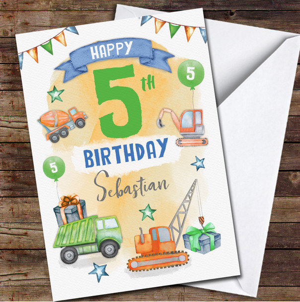 5th Boy Male Truck Gift Any Age Personalised Birthday Card