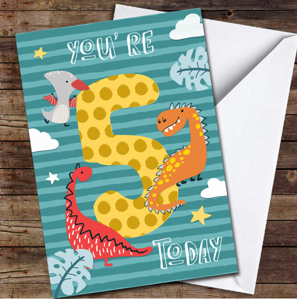 5th You're 5 Today Boy Dino Dinosaur 5th Any Age Personalised Birthday Card
