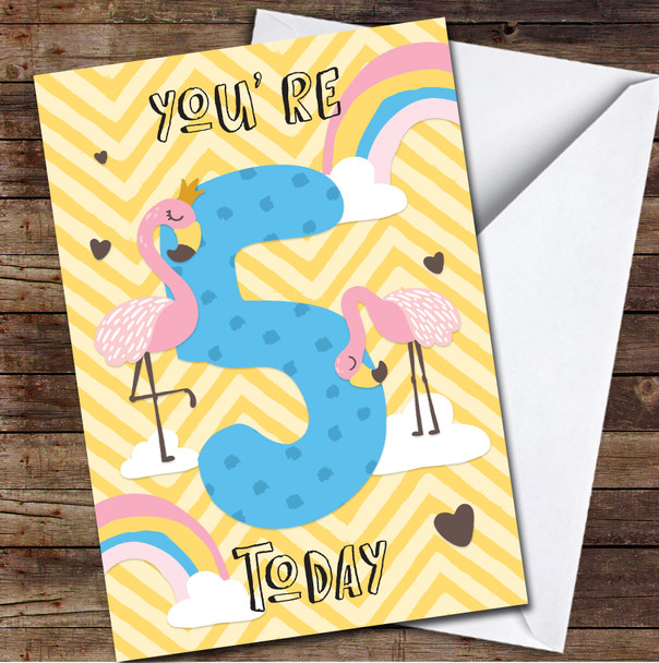 5th You're 5 Today Girl Flamingo 5th Any Age Personalised Birthday Card