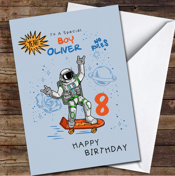8th Boy Funny Cool Dude In Space Suit Any Age Personalised Birthday Card